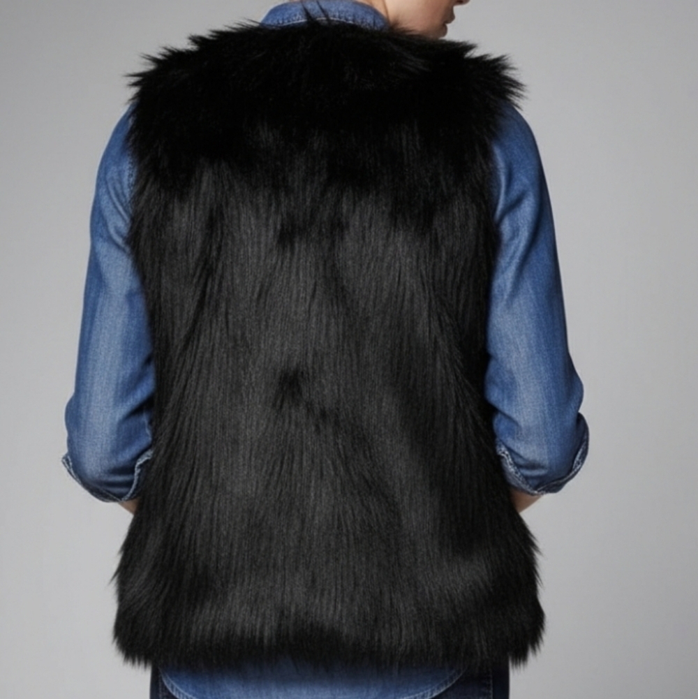 Abercrombie & Fitch Faux Fur Open Front Vest Black Size XS - Picture 7 of 11